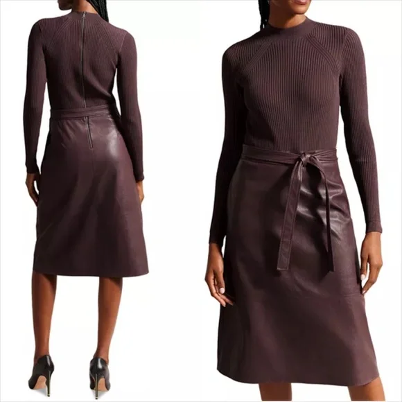 Ted Baker | Dresses | Ted Baker Alltaa Knitted Bodice With Faux Leather  Belted Dress Final Price | Poshmark